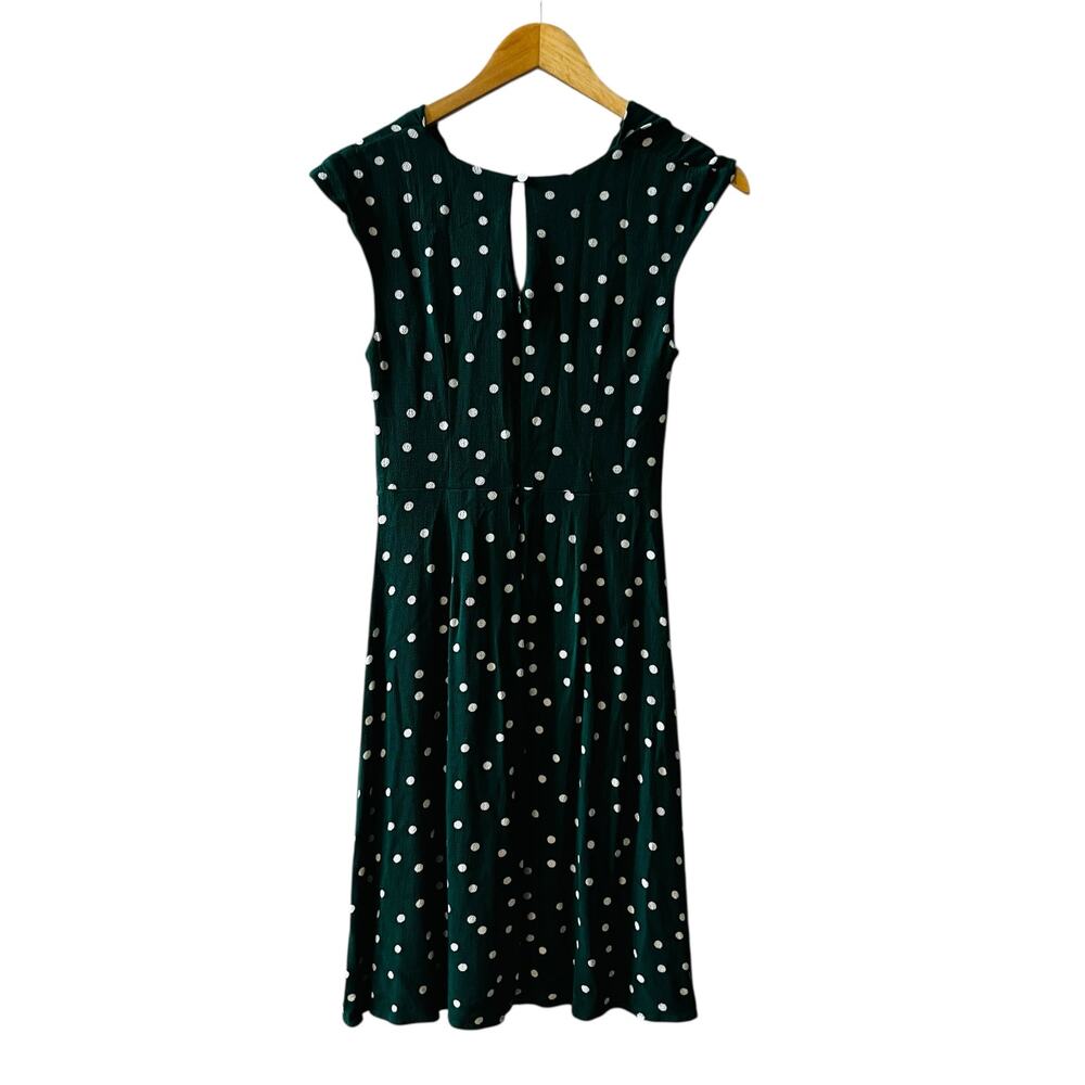 Anthropologie Maeve Betty Polka Dot Cowl Neck Sleeveless Dress Siz 2 Green Cream - Picture 4 of 9